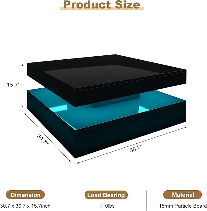 HedoAjim Black LED Coffee Table