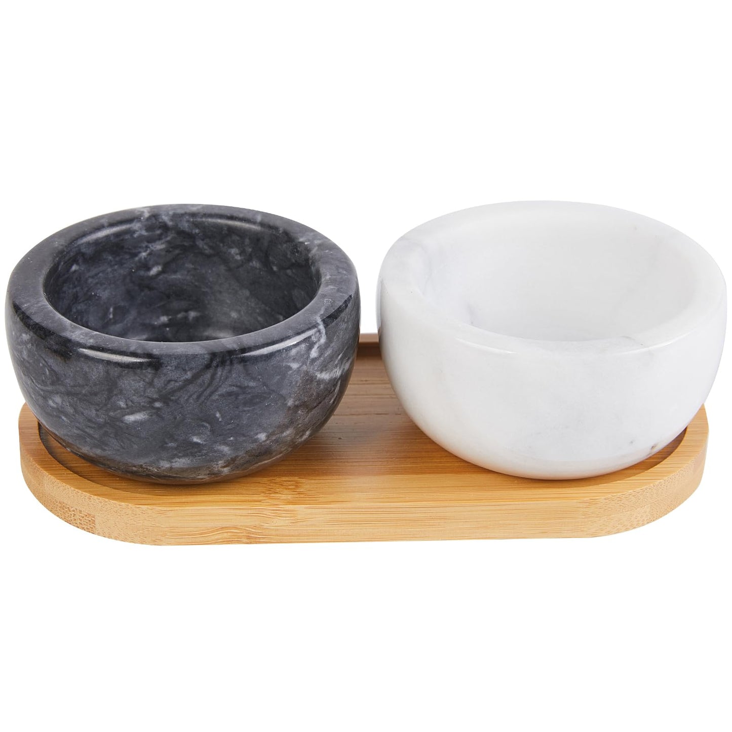 Marble Bowls Salt Cellar with Lid on Wood Base Salt and Pepper Shakers