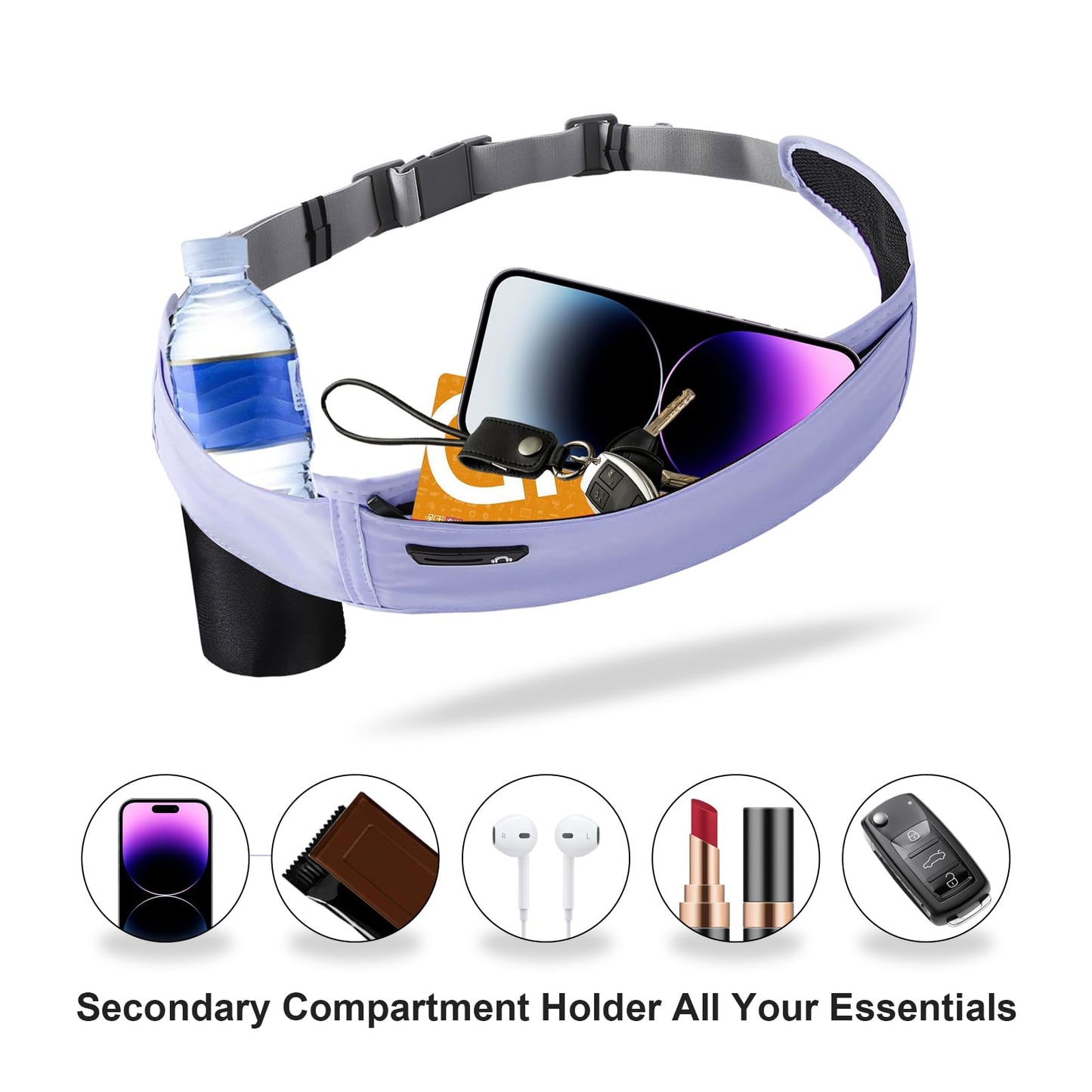 Running Hydration Belt with Water Bottle Holder for Men Women, Bounce-Free Phone Storage Waist Pack, Reflective Adjustable Marathon Belt for Jogging Trail Running,Fits All Phones(Blue)