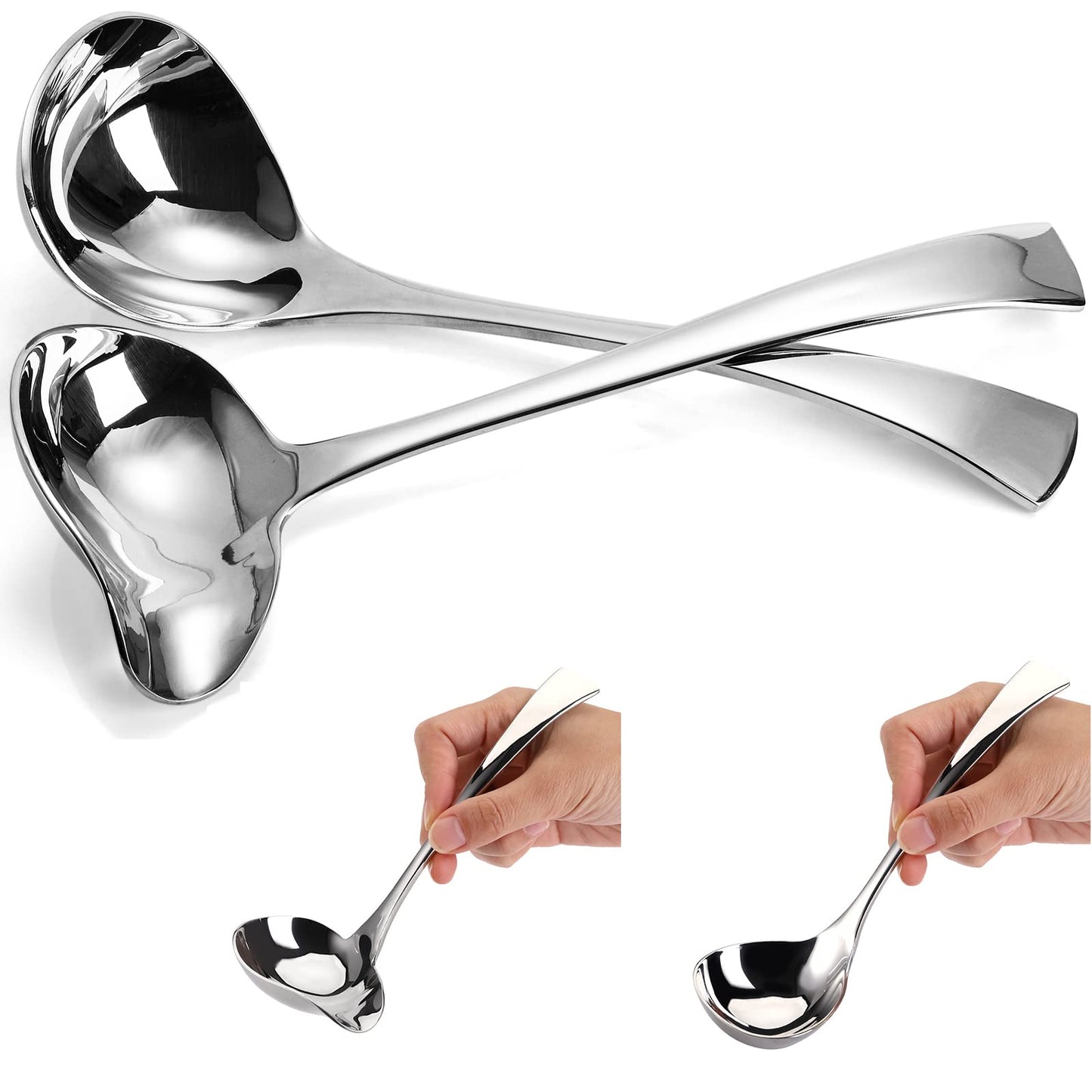 Yarlung Set of 2 Gravy Spoon Small Ladle 7 Inch Sauce Drizzle Spoon with Spout, 18/10 Stainless Steel Mini Soup Ladle Kitchen Utensils Table Serving