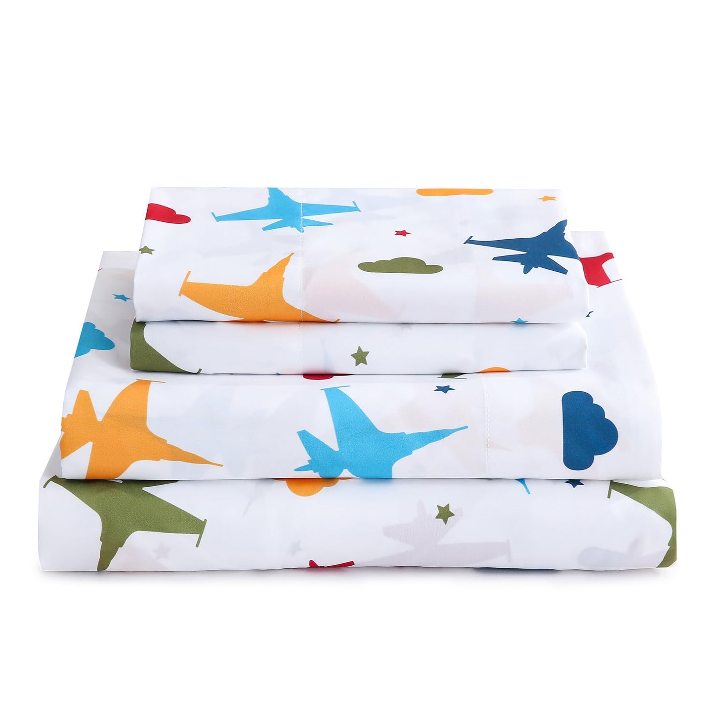 ChicView Queen Sheet Set Kids,4 Pieces Breathable Soft Microfiber Bedsheets for Child Boys Girls, Anti Pilling Deep Pockets Easy Care Bed Sheets, Aircraft