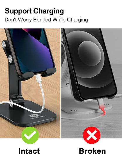 OCYCLONE Cell Phone Stand + 2 PCS Cable Organizer, Angle Height Adjustable iPhone Stand for Desk, Foldable Cell Phone Holder Tablet Stand Compatible with 4.7"-13" Phone Tablet