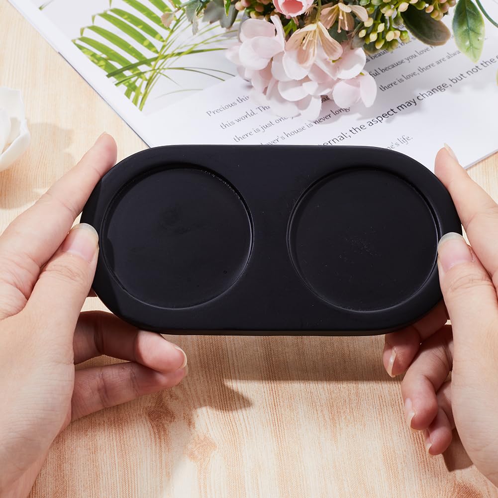 GORGECRAFT Black Wooden Salt and Pepper Mill Tray 2.28 Inch Acacia Wood Tray Peper Mill Holder Mills & Shakers Salt & Pepper Grinder Rest for 2 Mills Accessories Kitchen Storage Holder Home Crafts