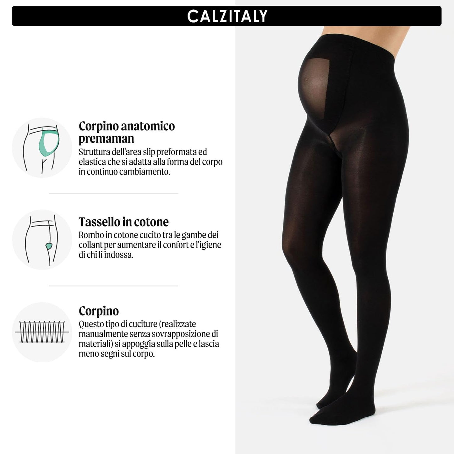 CALZITALY Opaque Maternity Tights, Micoriber Pregnancy Pantyhose | S, M, L, XL, XXL, 3XL, 4XL | 100 DEN | Made in Italy (M, Black)