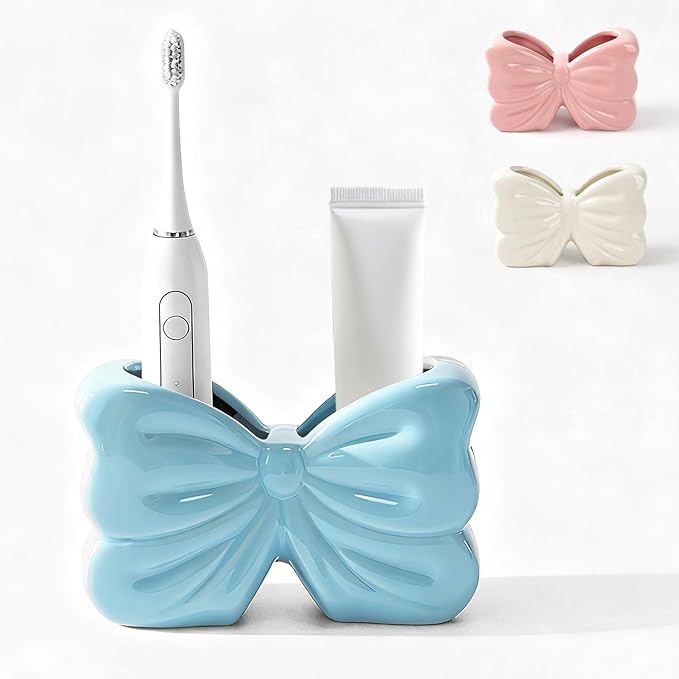Bow Toothbrush Holder， 2-Slot Toothbrush and Toothpaste Holder Cute Toothbrush