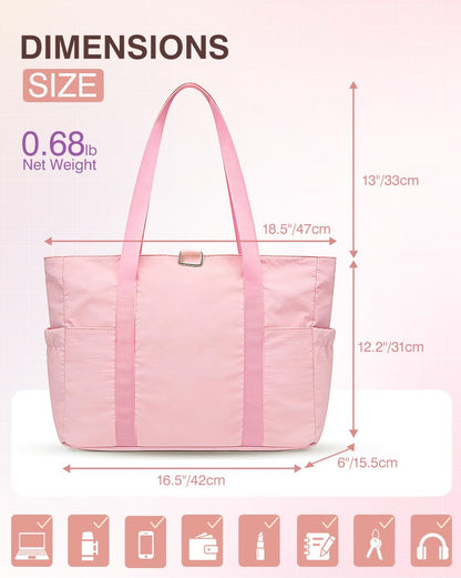 YANLIFY Tote Bag for Women, 26L Capacity Travel Purses Work Bag, Small Zipper Tote Bag for Travel Nurse Gym Teacher, Lightweight Nylon Shoulder Handbag with Hidden Yoga Mat Strap