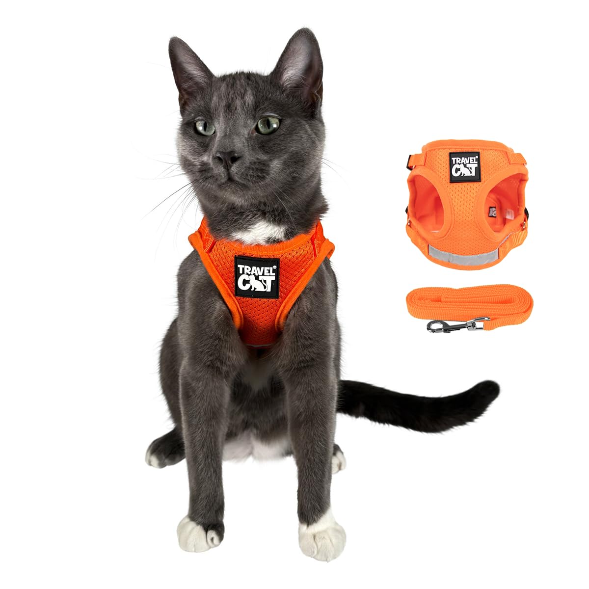 Travel Cat Harness and Leash Set - Adjustable Fit Mesh Cat Harness and Reflective Strap - Comfort Walking Vest for Kitten for Outdoor Walking, Hiking (Medium, Orange)