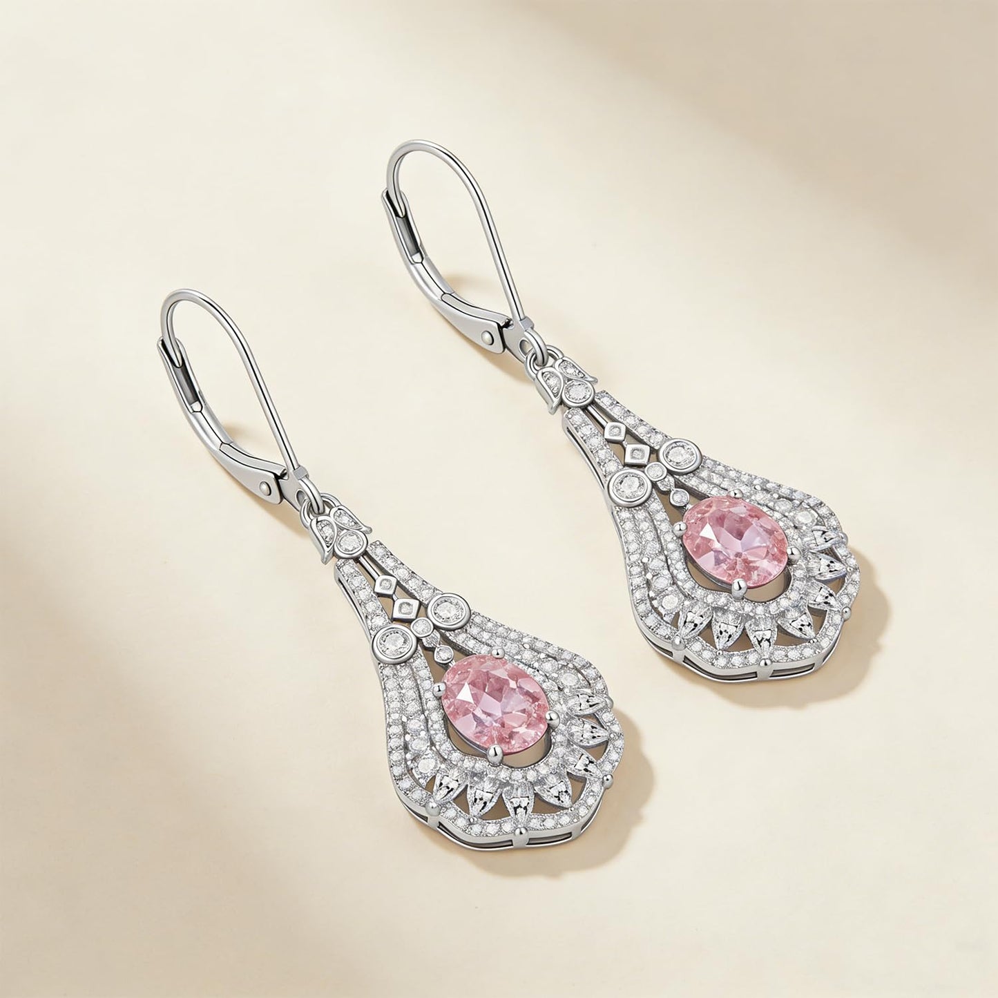 Lvoryance 1.5CT Created Pink Tourmaline Earrings 925 Sterling Silver 6mm * 8mm Oval Cut October Birthstone Drop Earrings for Women