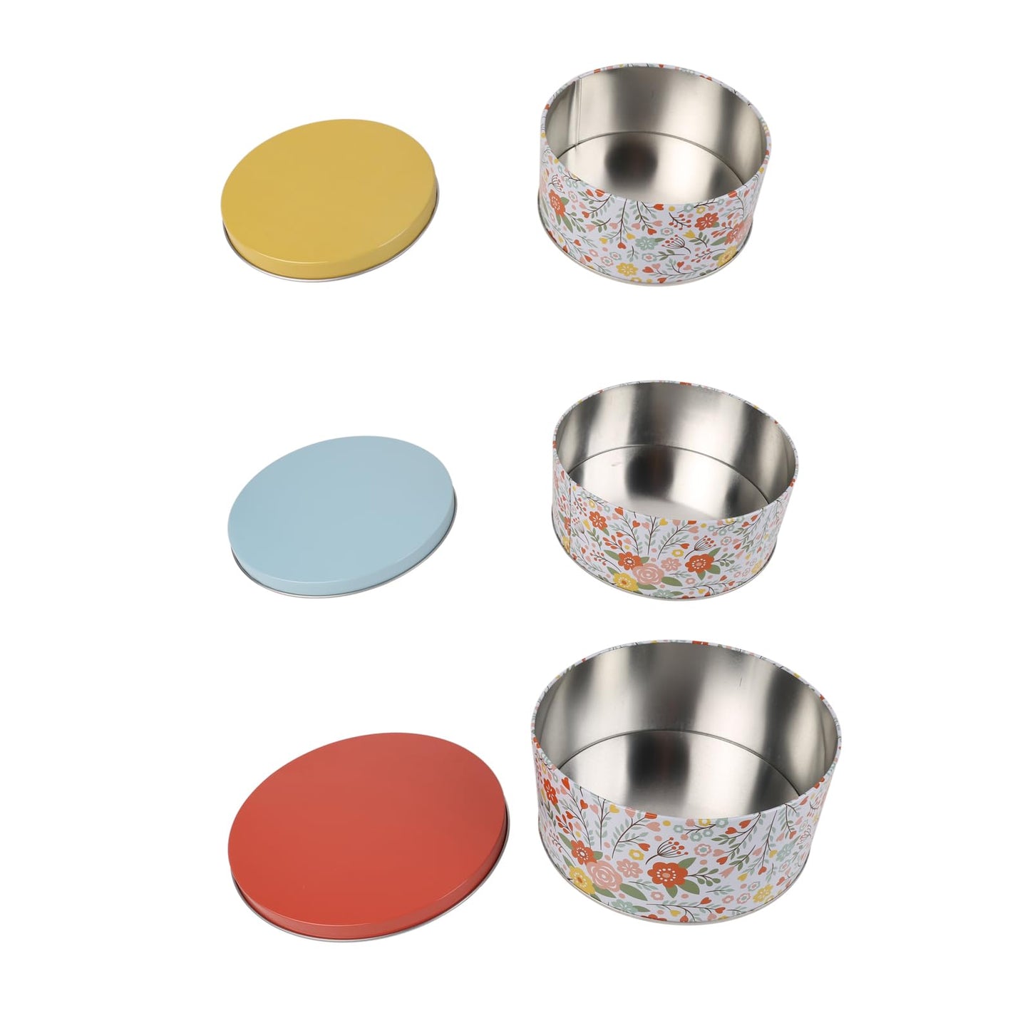 PHILPETY Decorative Flower Storage Box Rural Tin Gift Box Tinplate Candy Cookie Box Round Candy Storage Containers with Lids for Chocolate Candy Tea Coffee Cosmetics Jewelry Photos Gift Case 3Pcs