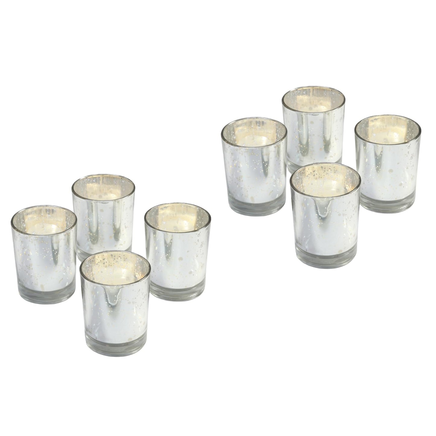 Hosley Set of 6 Metallic Mercury Glass Votive Tealight Candle Holders – Choice of Colors, Perfect for Parties, Weddings, Events, Aromatherapy, and Daily Use (Silver)