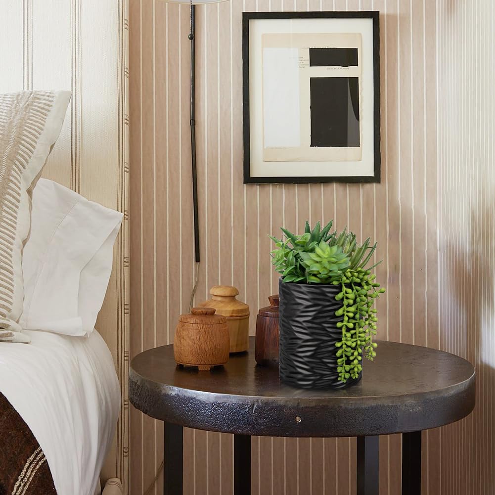 Hollyone Artificial Succulents in Pots Faux Succulents Plants Fake Succulent Arrangement Potted Plants with Black Ceramic Vase for Office Desk Bathroom Shelf Living Room Indoor Home Decor Large