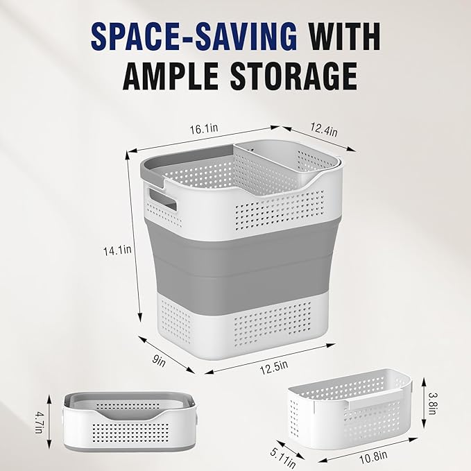 TECHMILLY Collapsible Plastic Laundry Basket Hamper