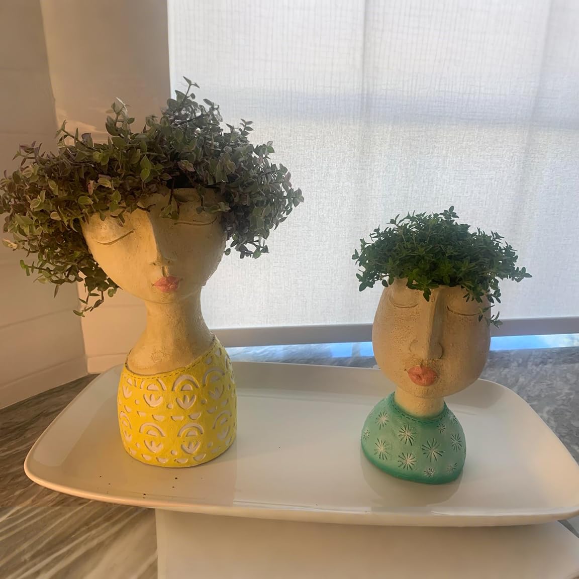 DiliComing Resin Face Planters Pots Head - 8 Inch Indoor and Outdoor Pot with Drainage Hole for Succulents Plants Home Garden Decor Unique Girl Sculpture Plant Pot