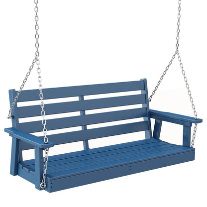 IVY&LANE Outdoor Porch Swing | HDPE Plastic | 2-Person | Hanging Bench Swings | Weatherproof | 4 Stainless Steel Chains | Blue | for Outside Patio Garden Backyard Tree