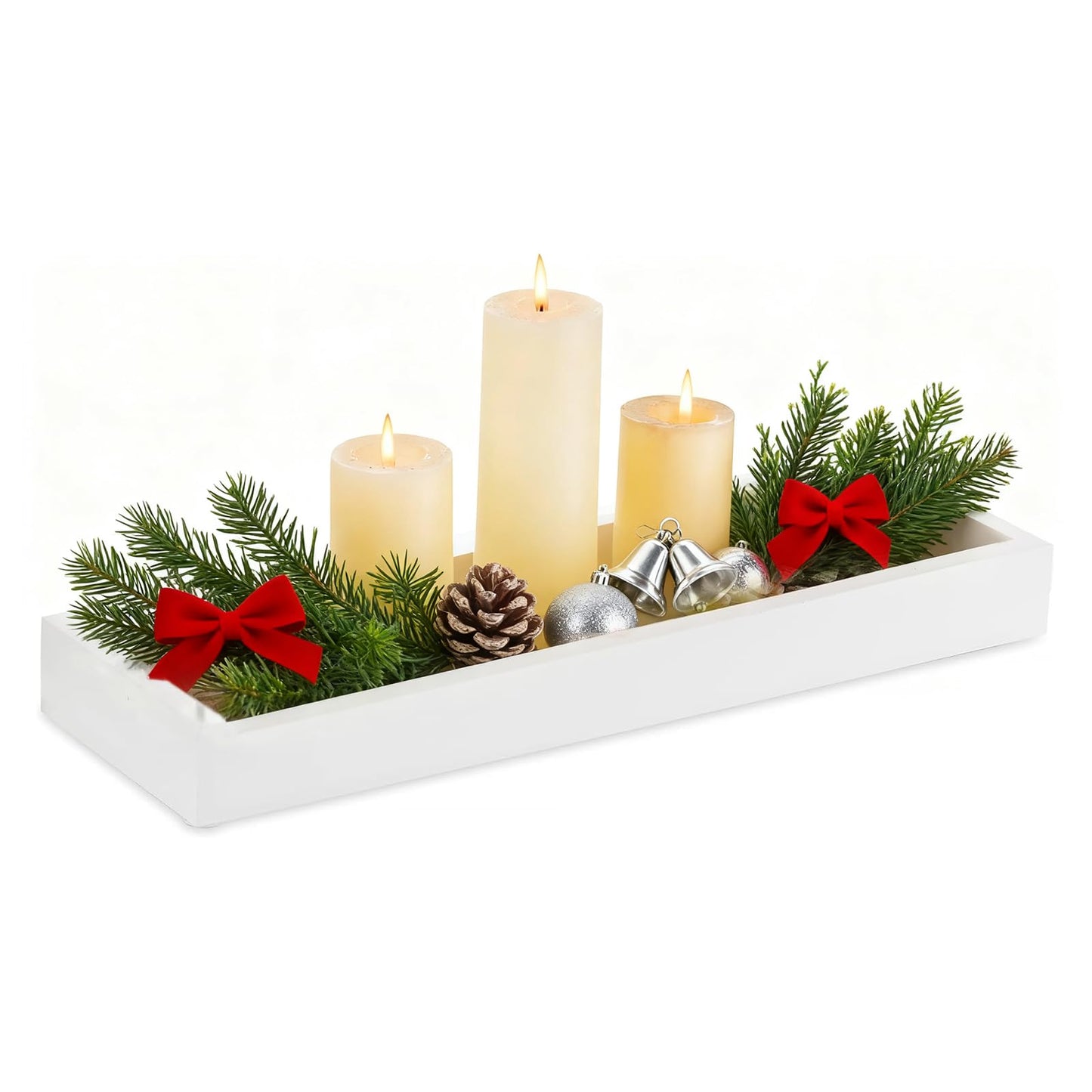 Hanobe Rectangular Long Narrow Tray: White Decorative Rectangular Candle Holder Centerpiece Tray Decor Serving Tray No Handle for Dining Table Coffee Bar Living Room Home Decor