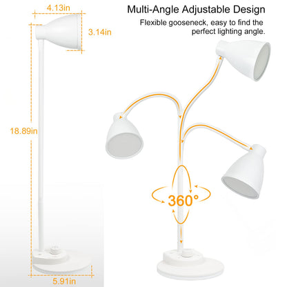 BOHON LED Table Lamp with USB Charging Port, 3 Color Modes Dimmable Reading Lamp, Automatic Dimming Task Lamp, Flexible Goose Neck Table Lamp for Dorm Bedside Table with Adapter, White