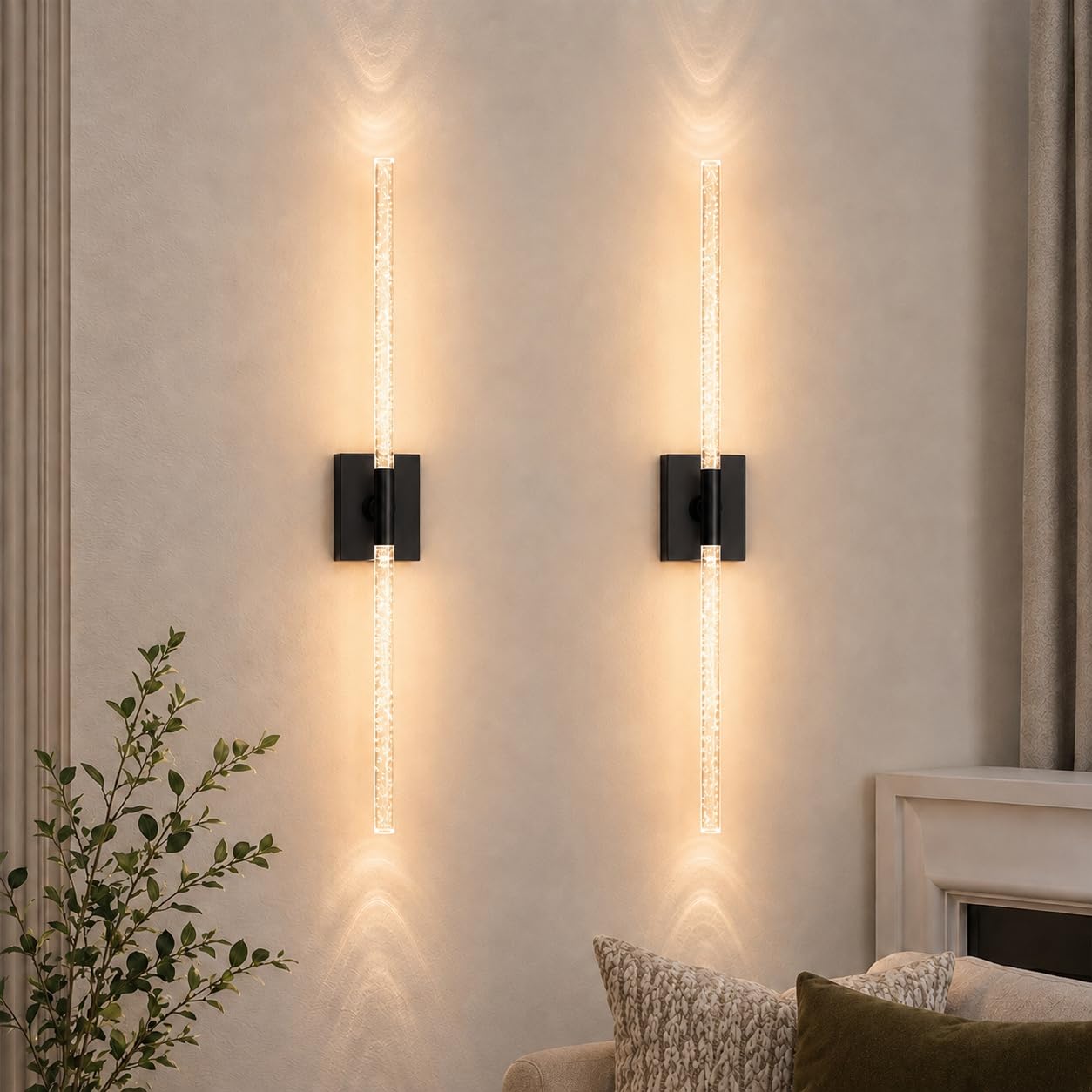 Crystal Bubble Battery Operated Wall Sconces Set of 2: 10000mAh Rechargeable Wall Lights with Remote, 360° Rotate 4CCT Modern Wireless Wall Lighting for Hallway Bathroom Bedroom Living Room Mirror