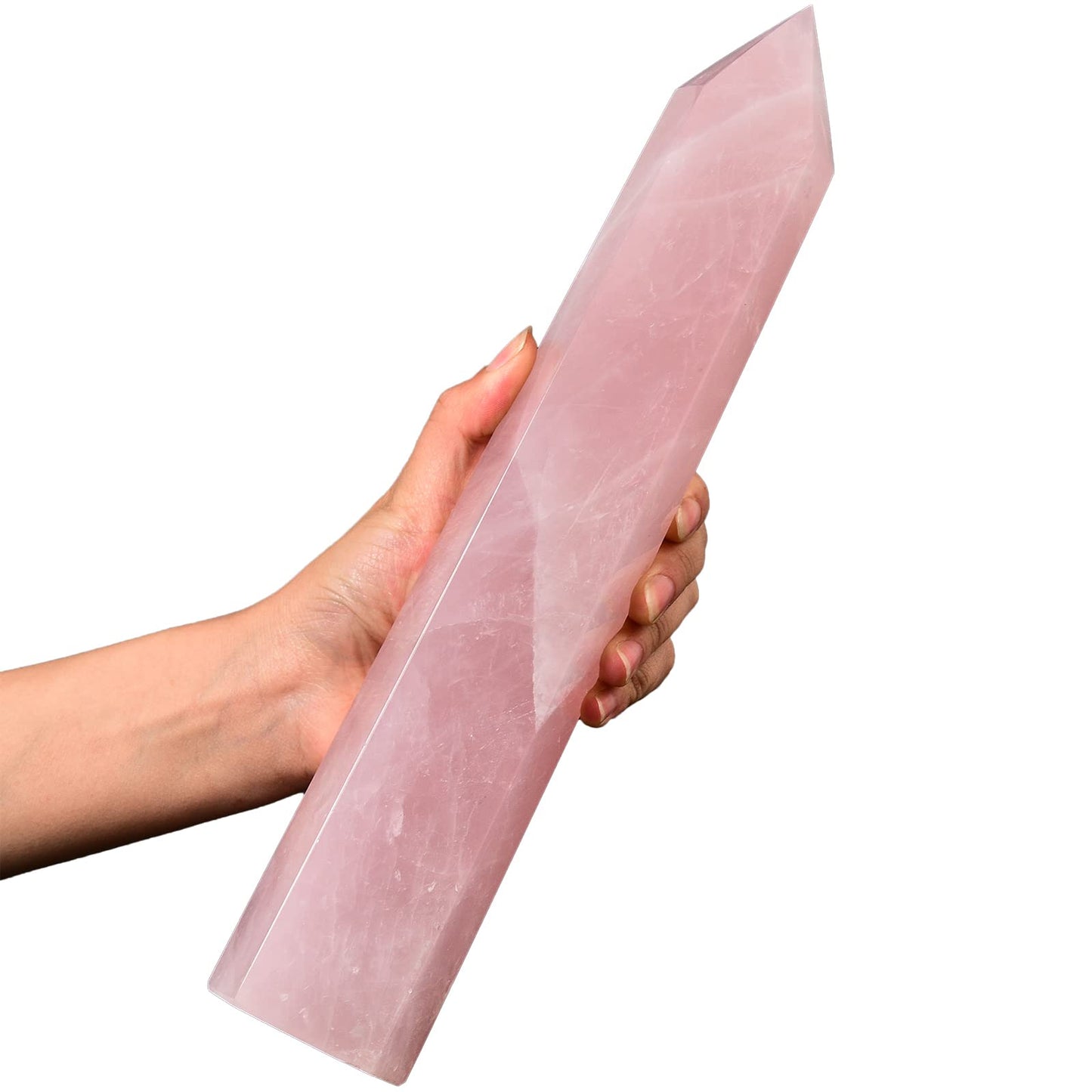 AMOYSTONE Large Healing Crystal Obelisk Tower Rose Quartz Point Wand Crystal Decor Reiki Gifts for Bignners 3.5-4.0 LBS