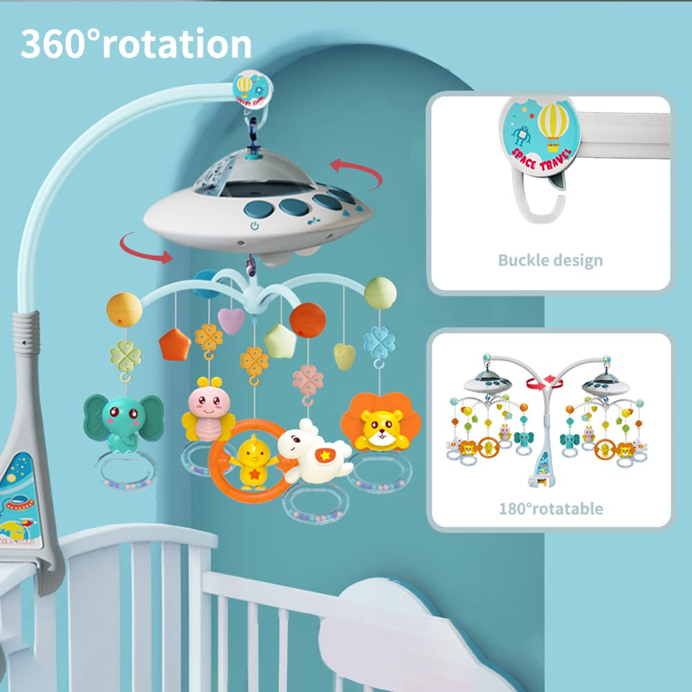 Eners Baby Crib Mobile with Music and Lights, Mobile for Crib with Remote Control, Rotation, Moon and Star Projection, Baby Crib Toys for Boys Girls (Biue)