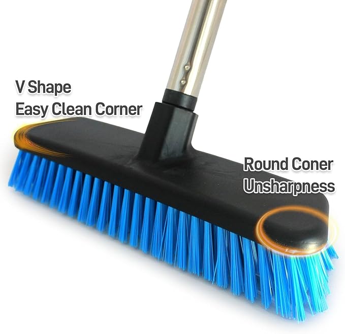Deck Brush with Retractable Long Handled Floor, Floor Scrub Brushes, Heavy-Duty