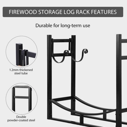 VIVOHOME 8ft Heavy Duty Indoor Outdoor Firewood Storage Log Rack with Cover Combo, Black, 1.2mm Steel Tube