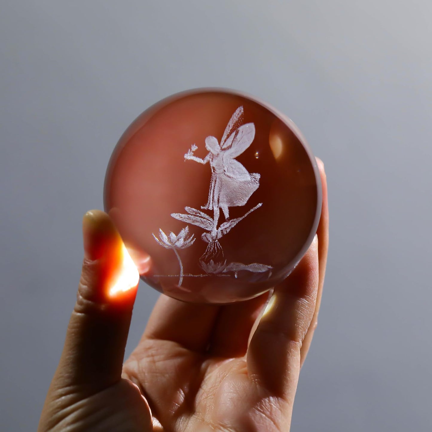 Arikyrist 3D Crystal Ball Lamp Decor Glass Sphere Paperweight with LED Wooden Base, 3D Laser Engraved Glass Fairy Figurines Night Light Gifts for Home Office Decor