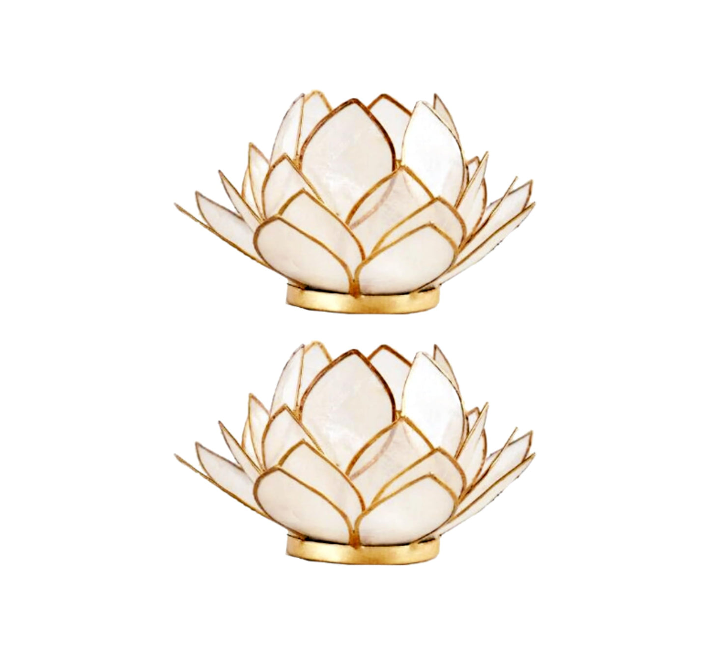 Contrast Natural White Capiz Shell Opening Lotus Flower Bulb Tealight Candle Holder, Tan, One Size