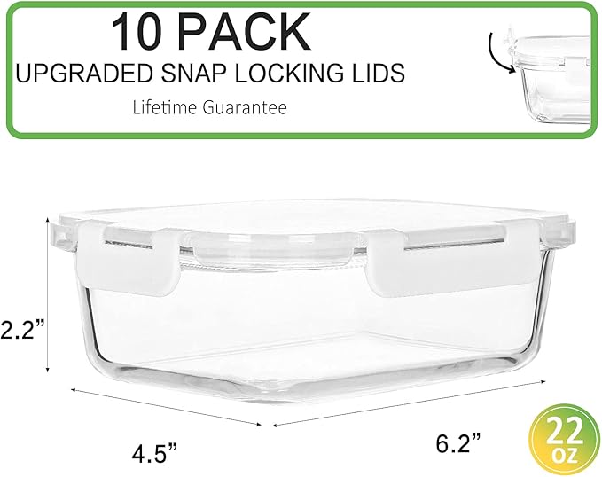M MCIRCO 10-Pack 22 Oz Glass Meal Prep Containers