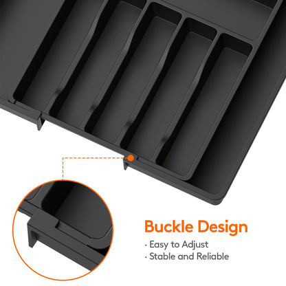 Lifewit Large Cutlery Drawer Organiser, Extendable Cutlery Tray, Kitchen Utensil Spoons Forks Knives Holder Storage, 8 Compartment, Black