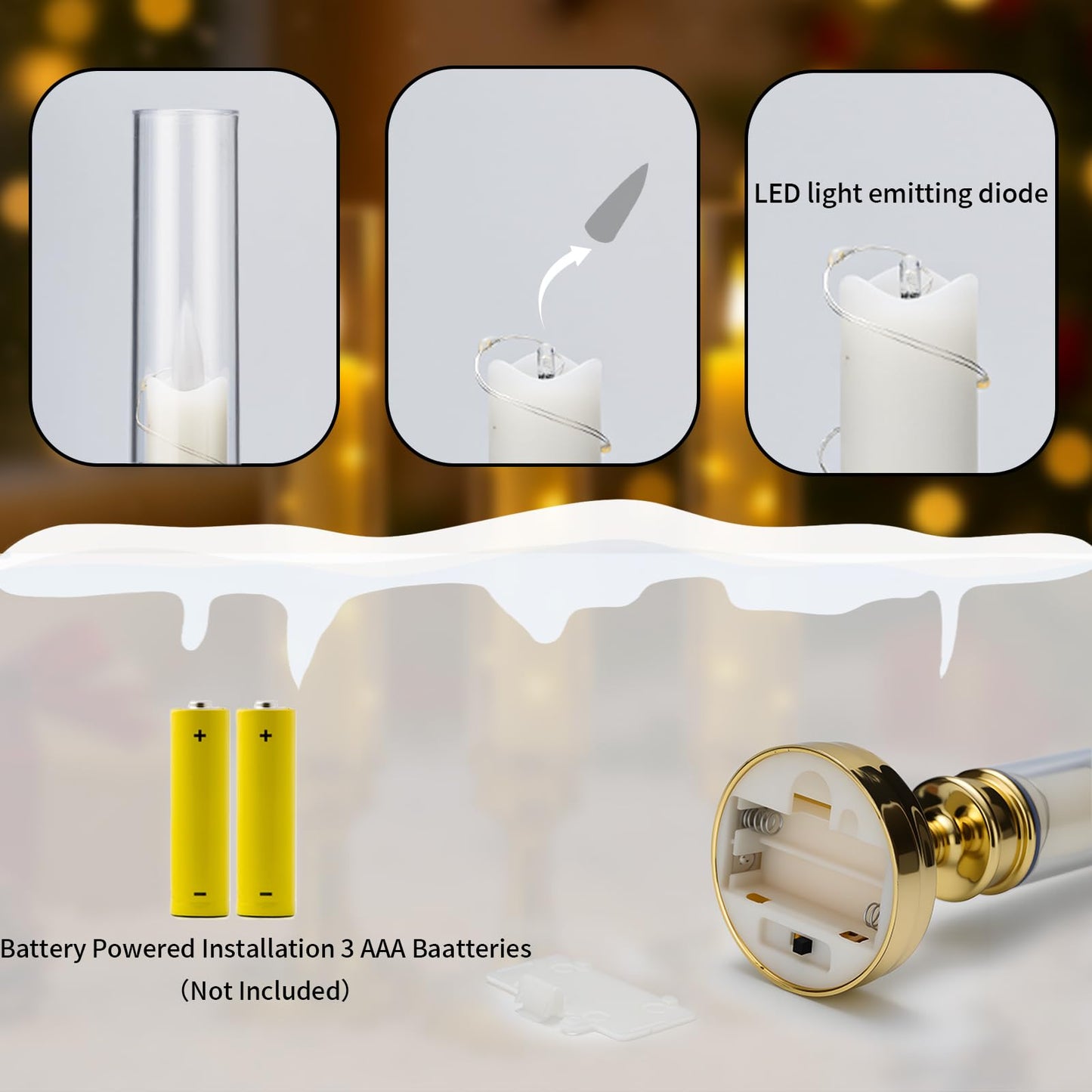 Prerish 6PCS Flameless Candles with Timer, Flickering Fake Electric LED Candles for Romantic Ambiance, Battery Operated Candles, Centerpiece Table Decorations, Wedding, Halloween, Christmas (Gold)