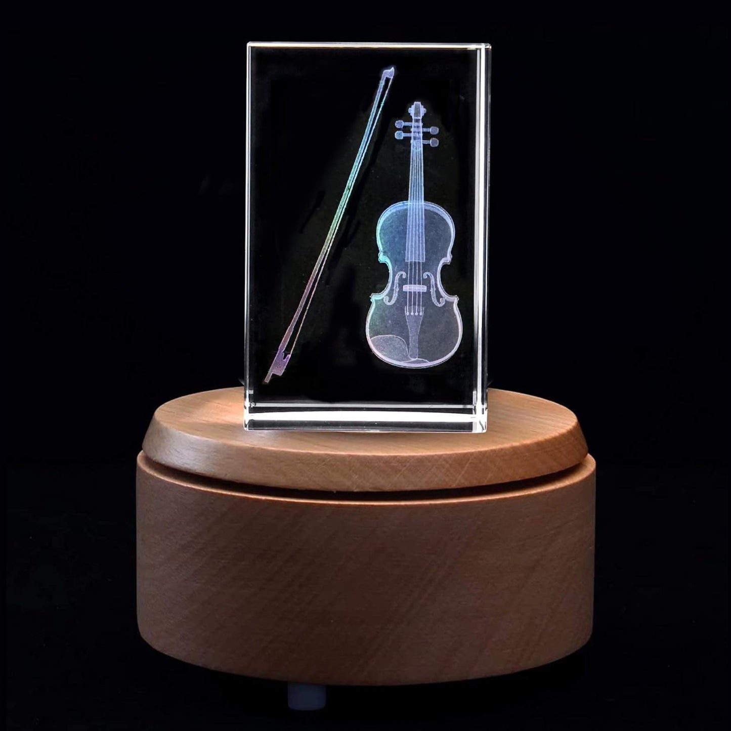 XINDAM 3D Violin Paperweight Laser Etched in Crystal Glass Cube (Included LED Base)