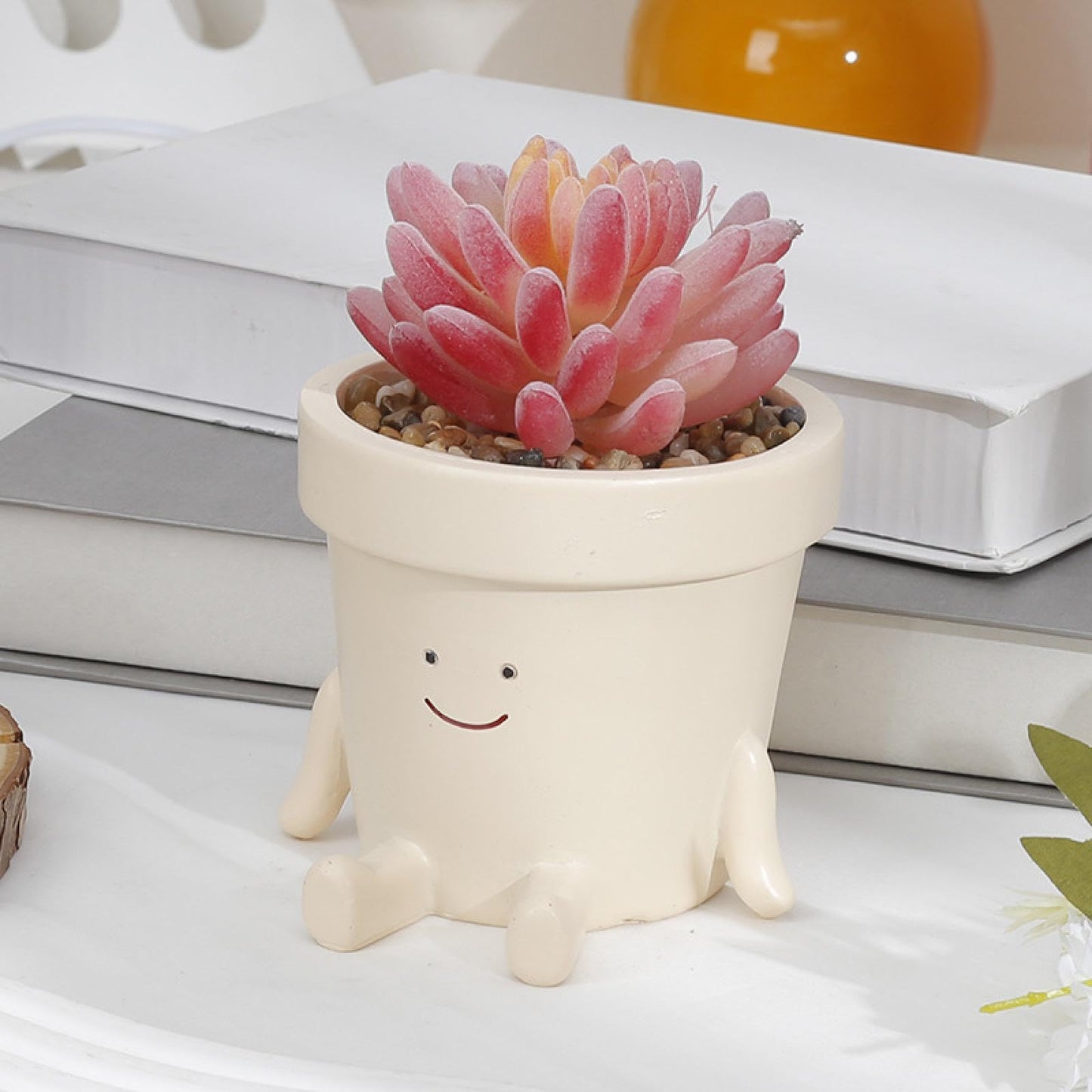 WINLDKFER Creative New Home Office Succulent Flower pots, Cute Rocking Chairs, Round face Sitting Flower pots, Plant Decorative Ornaments