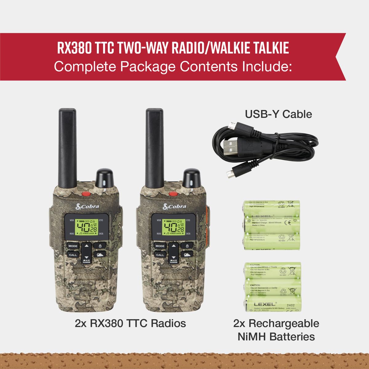 Cobra RX680 Walkie Talkies (2-Pack) - Rugged & Splashproof Two Way Radios Long Range, IP54 Water Resistant Design, 60 Pre-Programmed Channels, Weather Alerts, Included Charging Dock (Black/Orange)