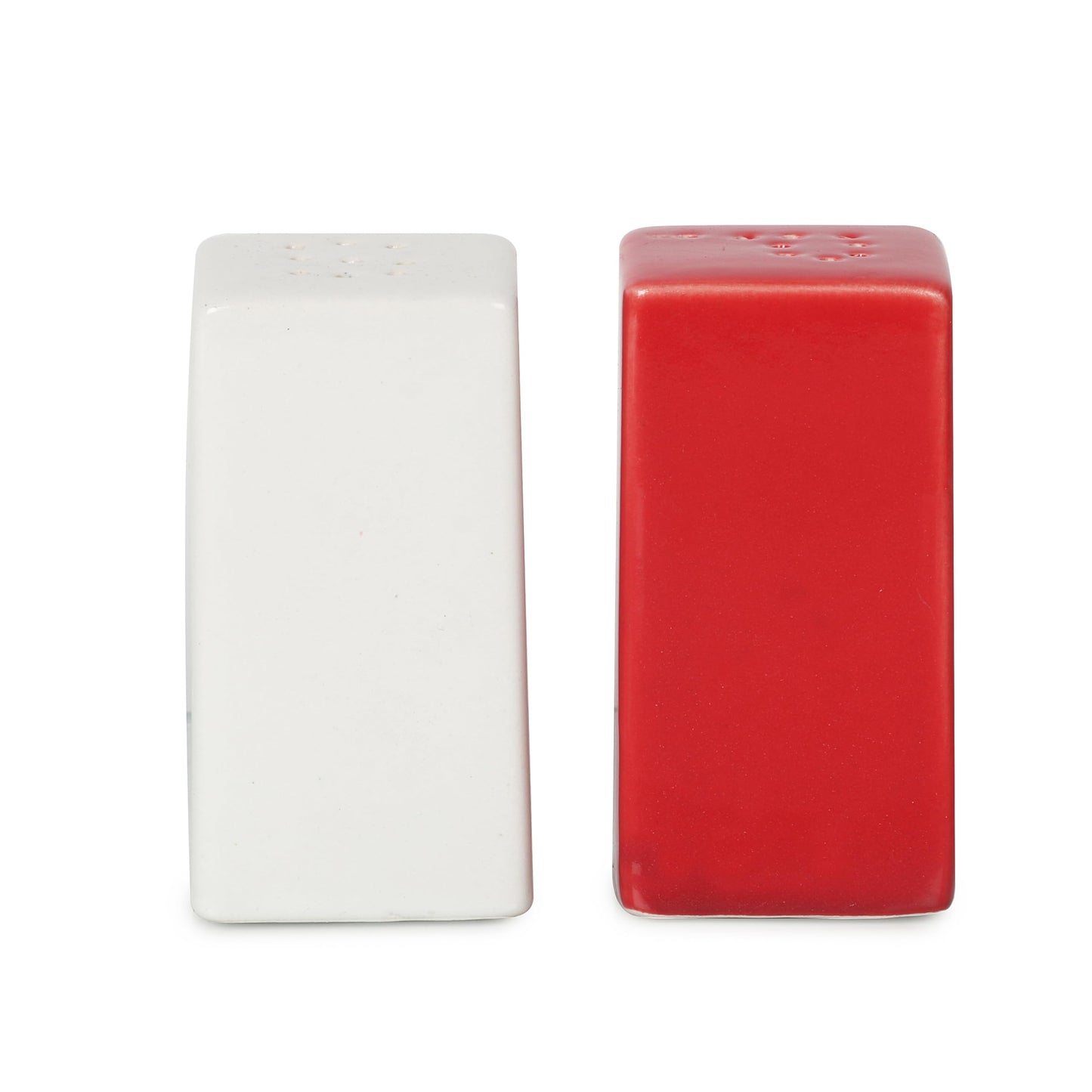Square Shape Ceramic Salt and Pepper Shakers holder for Dining Table Red and White combination