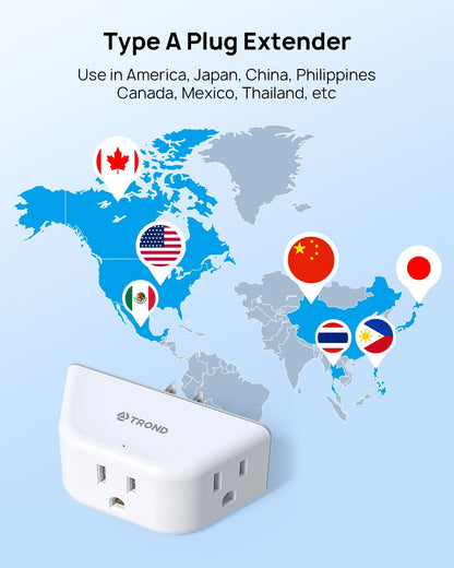 TROND Multi Plug Outlet Extender 2 Pack - Electrical Wall Splitter, 3 Way Angled Wall Outlet Adapter, Cruise Essentials, Small Multiple Plug Expander for Cruise Ship Home Office Dorm Room, White