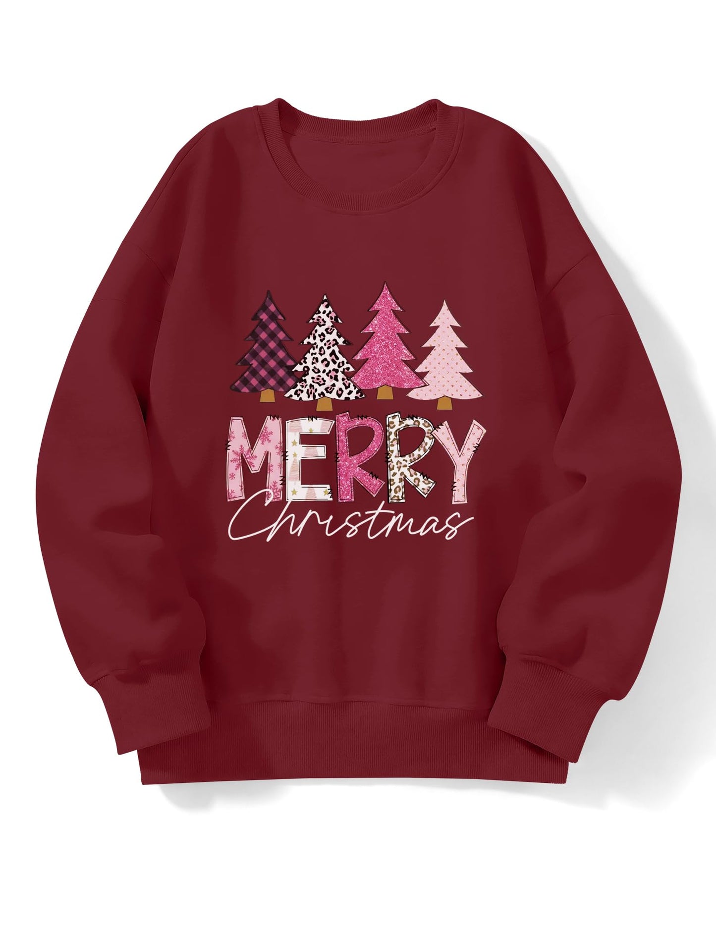 Micoson Christmas Sweater Graphic Sweatshirts Holiday Merry Print Funny Cute Tops(Wine Christmas Tree, M)