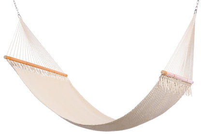 SANIWERKE® Double Caribbean Hammock 79" x 55" Woven Bed, 12 FT Long with Solid Spreader Bars, Hand Tightly Woven Rope Net, All Weather Outdoor Hammock for 2 Persons, 450 LBS Capacity, Warm Oatmeal