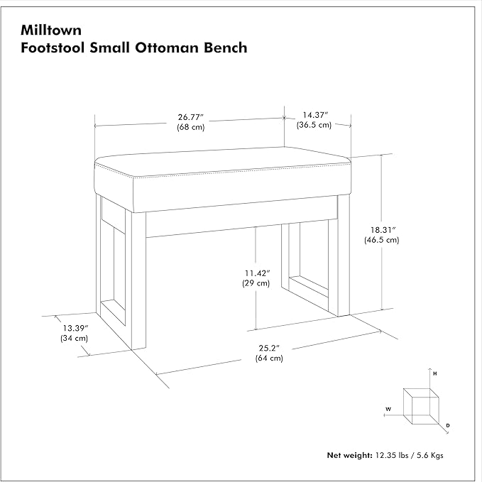 SIMPLIHOME Milltown Small Ottoman Bench