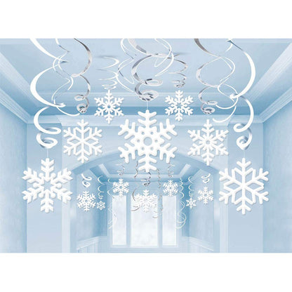 Omgouue 42Ct Christmas Snowflake Hanging Swirl Decorations - Frozen Winter Wonderland/Xmas/Holiday for New Year Party Supplies
