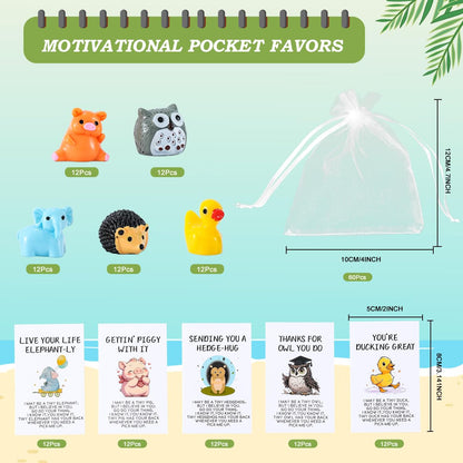 BHHQHH 60 Sets Inspirational Animal Pun Note Cards,Employee Appreciation Gifts Bulk for Coworkers Thank You Staff Gift,Funny Resin Animal Greeting Note Cards for Office Pocket Favor