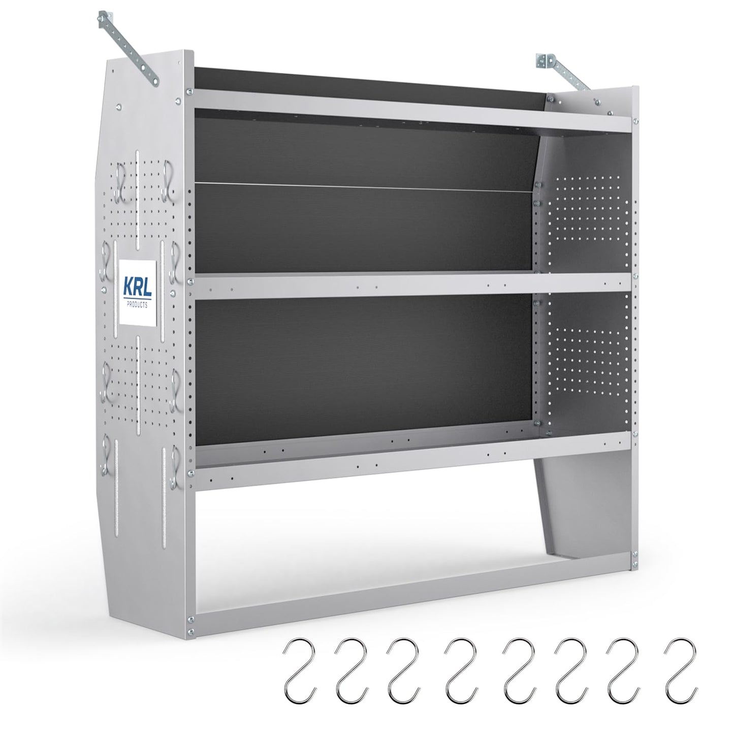 KRL PRODUCTS SV-5246 Steel Low/Mid/High Roof Van Shelving Storage System Fits Transit, GM, NV, Promaster, Sprinter and Metris, Contoured Shelving Unit, 52" W x 46" H x 13" D
