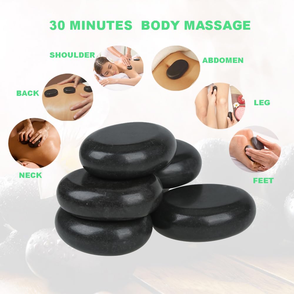 QYLHH 6 Pcs Medium Hot Massage Stones Set Natural Basalt Warm Rocks Kit for Home Spa Massager for Back&Leg& Face &Foot