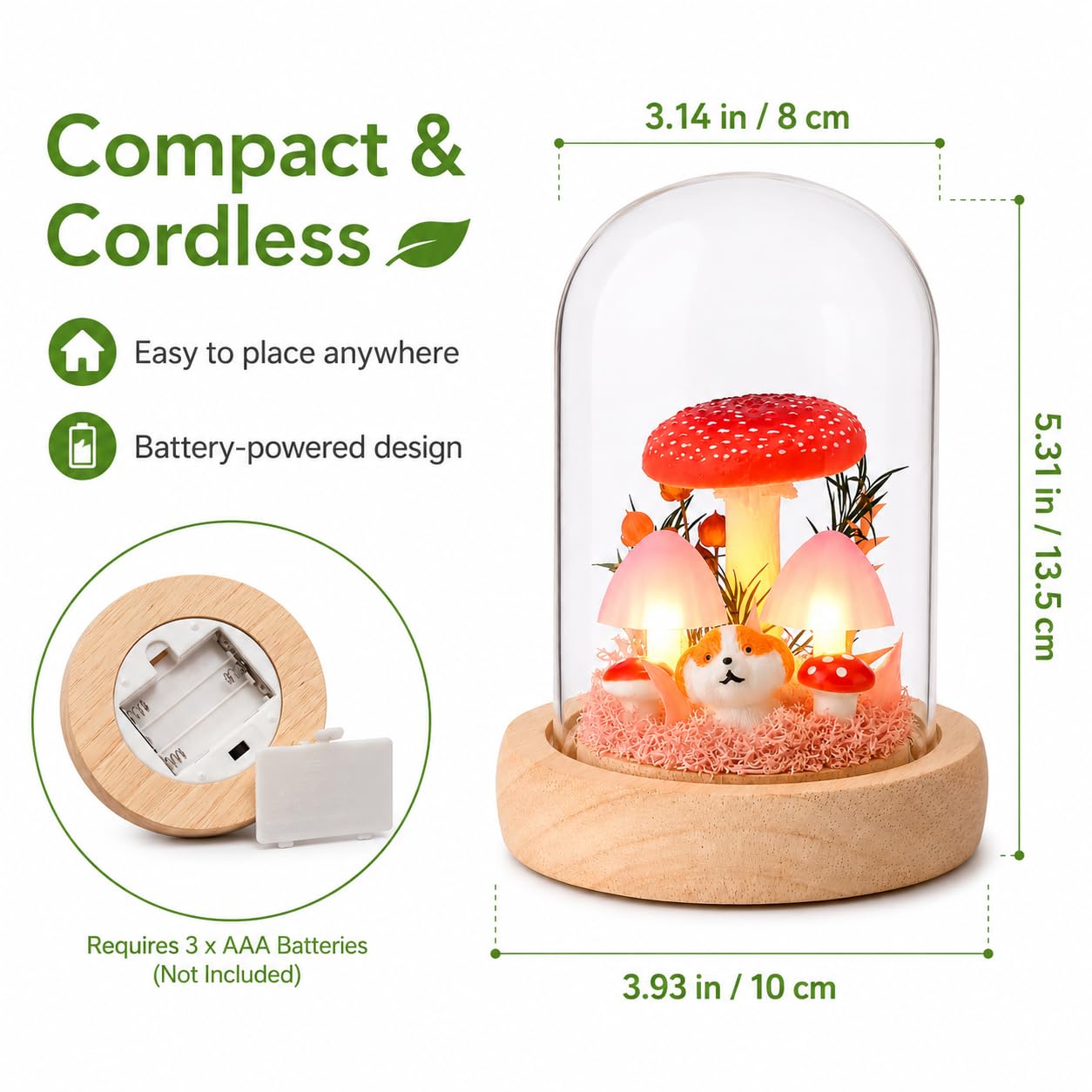 QUELIEN Mushroom Lamp in Glass Dome,Mushroom Gifts for Women - Warm White LED Night Light for Bedroom Decor,Birthday Party Decorations,Ideal Birthday Gift Valentines Gift