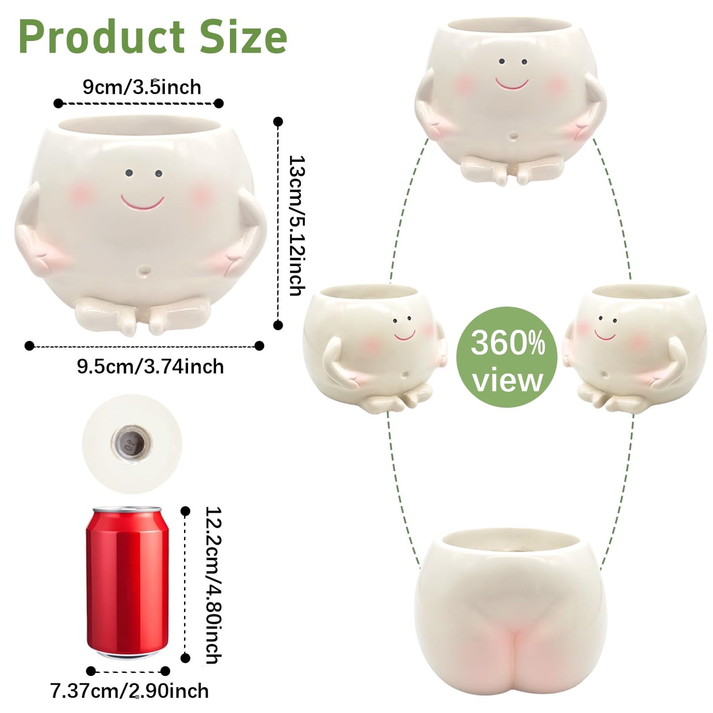 ChilArt 3.5" Smiley Face Planter Pot,Funny Belly Planters Design,with Drainage Hole Resin Cute Plant Pot,for Indoor Outdoor Plants