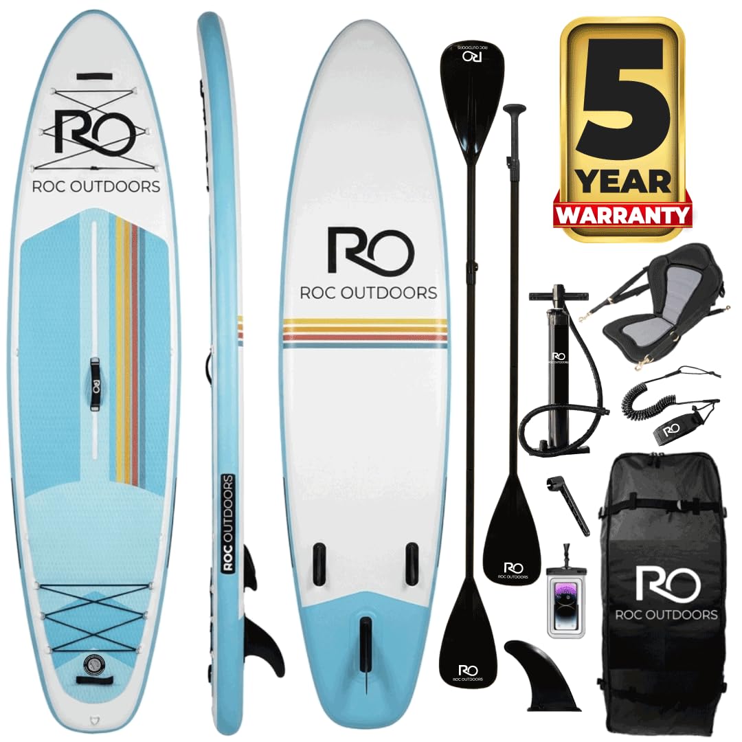 Roc Inflatable Stand Up Paddle Board 10' 6" with Premium SUP Paddle Board Accessories, Wide Stable Design, Non-Slip Comfort Deck for Youth & Adults (Cloudline W/Kayak Seat)