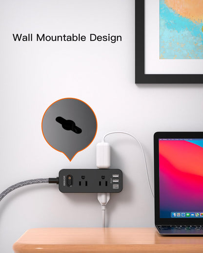 Power Strip Surge Protector, BESHON 5Ft Extension Cord, 6 Outlets with 4 USB Ports (2 USB C Outlet), 3-Side Outlet Extender, Wall Mount, Compact for Travel, Home, School, College Dorm Room and Office
