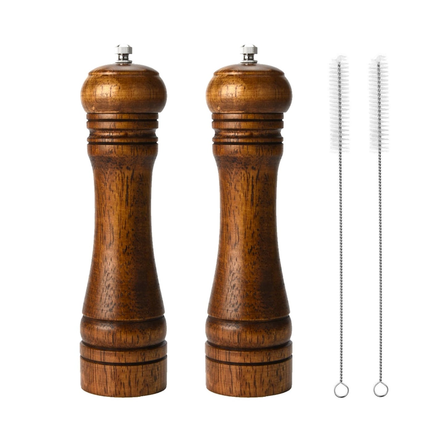 BINHAI Salt and Pepper Mill Set, Wooden Pepper Grinder Set Salt Pepper Grinder Kit Manual Mills Solid with Strong Adjustable Ceramic Grinders 2 Piece 8 Inches