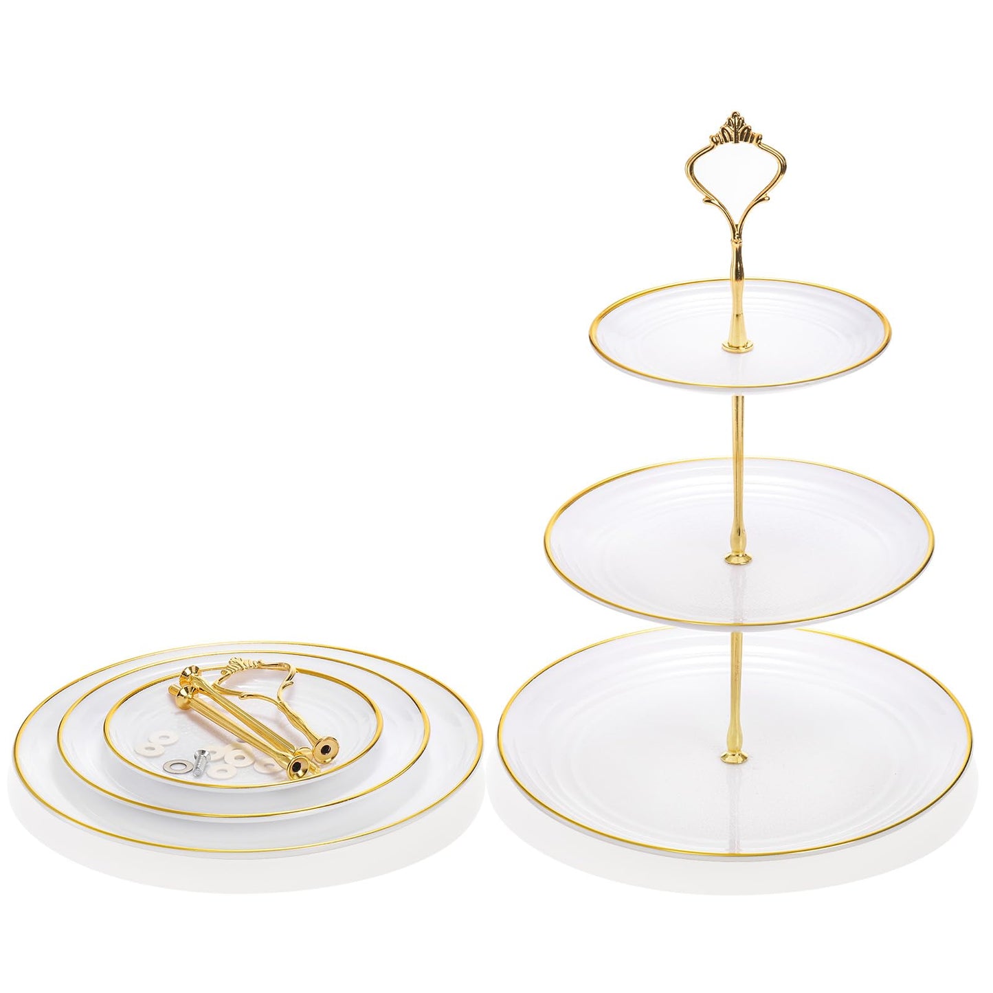 Goaste 3 Pack Tiered Cupcake Stand, Plastic Cupcake Stand Tower, 3 Tier Round Shape Dessert Serving Tray, White Cookie Candy Buffet Stand for Tea Party, Baby Shower, Wedding, Birthday, Christmas