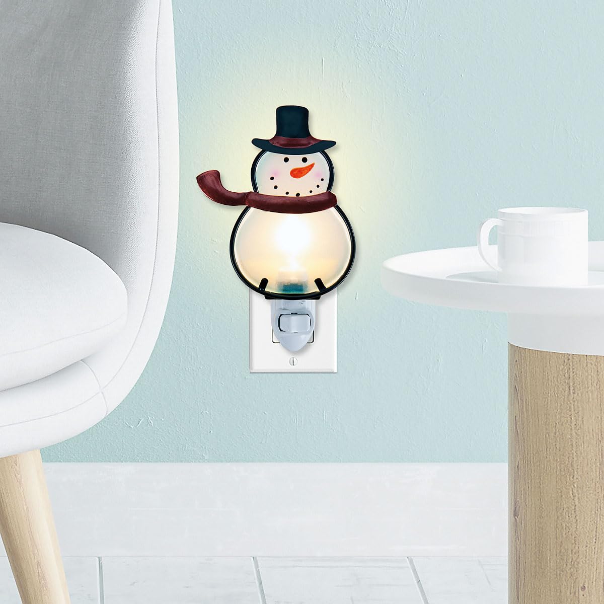 Current Christmas Night Light - Snowman Christmas Night Light Plug Into Wall, 6" Stained Glass, Holiday Decorations, Winter Home Décor