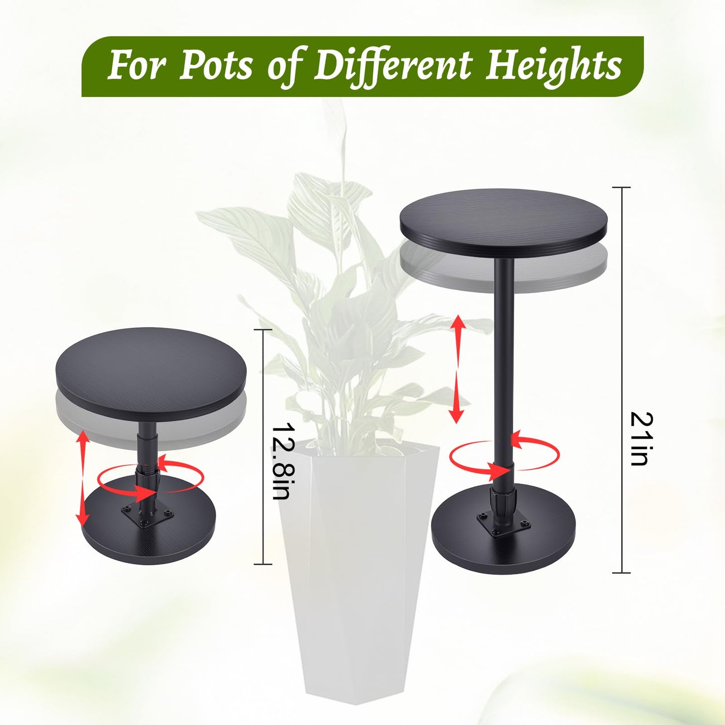 Decivems Adjustable Large Plant Riser for Indoor/Outdoor Pots 12.8-21" Universal Plant Stand with 6/8/10" Base, Fits 8/10/12 Inch Round/Square Planters